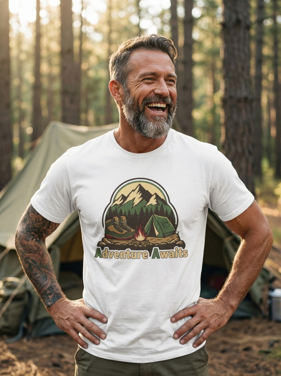 Adventure Awaits - Camping & Hiking Adventure Silhouette T-Shirt