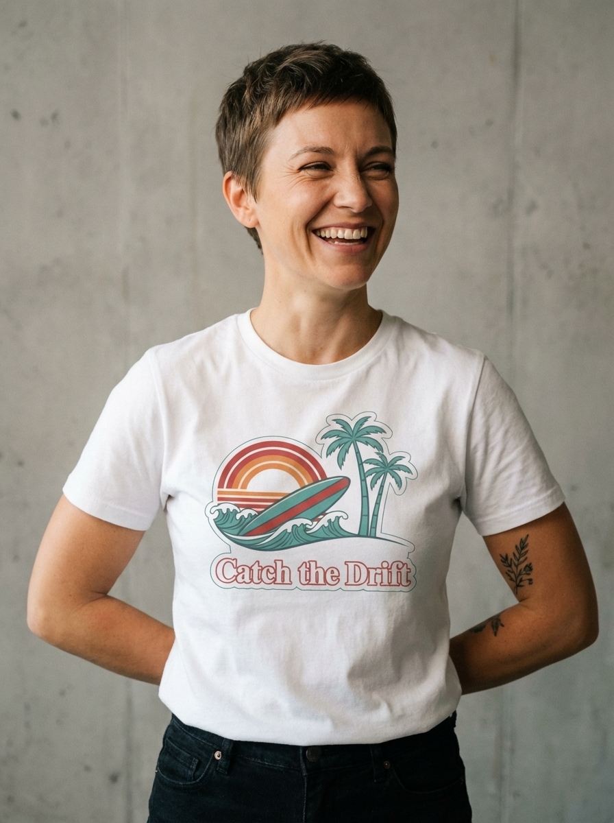 "Catch the Drift" - Retro Beach Sunset Vibes T-Shirt