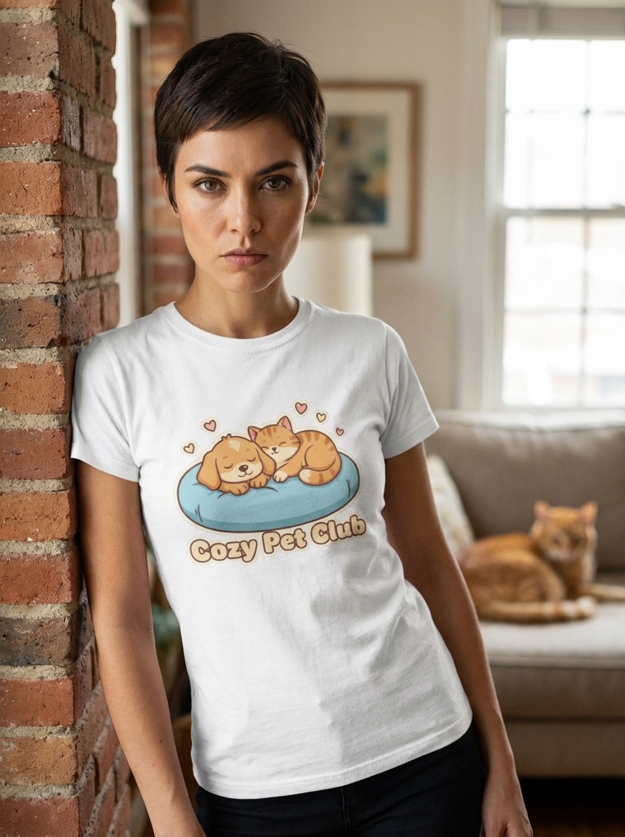 Pet Lover Shirt | Cartoon Cozy Pets | Gift for Dog and Cat Moms Dads | Unisex Tee